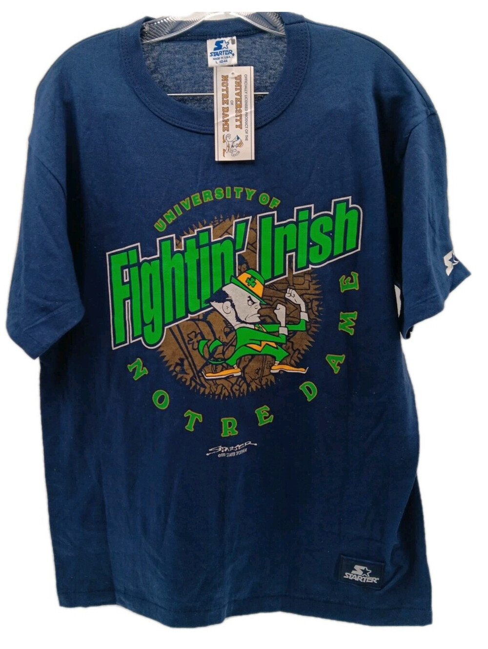 Vintage Starter University Of Notre Dame T Shirt Mens Large 42-44 Blue 1991 NCAA